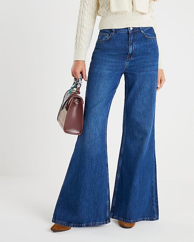 Blue High Waisted Soft Wide Leg Jeans