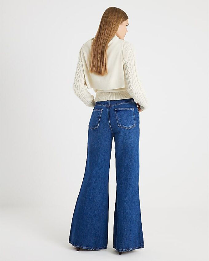 Blue High Waisted Soft Wide Leg Jeans