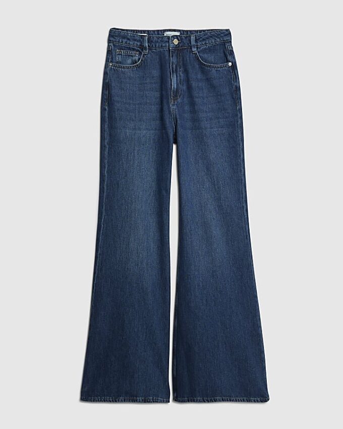 Blue High Waisted Soft Wide Leg Jeans