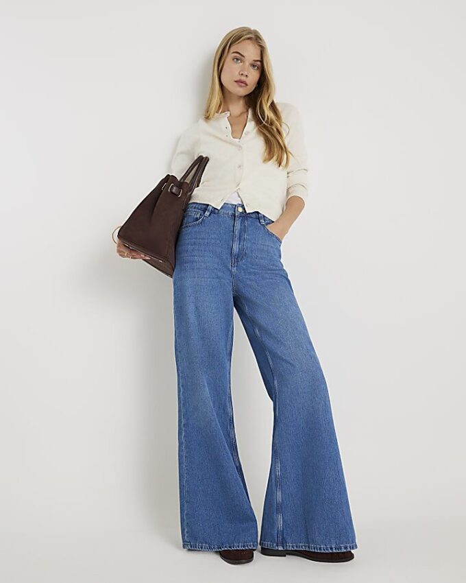 Blue High Waisted Wide Leg Jeans