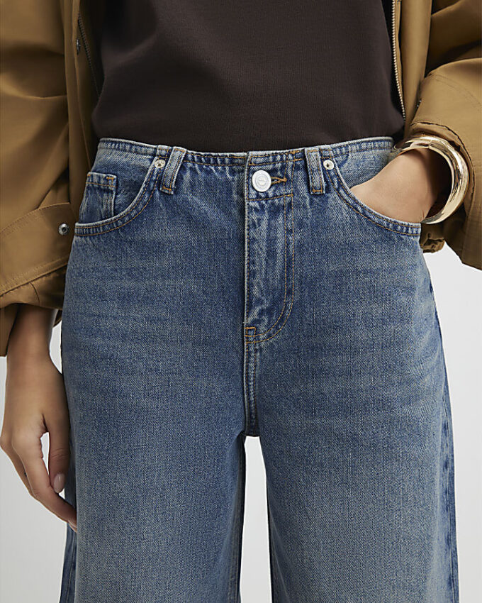 Blue High Waisted Wide Leg Jeans