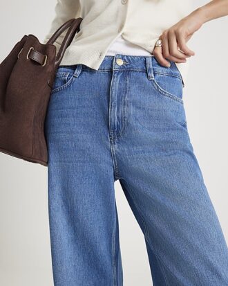 Blue High Waisted Wide Leg Jeans