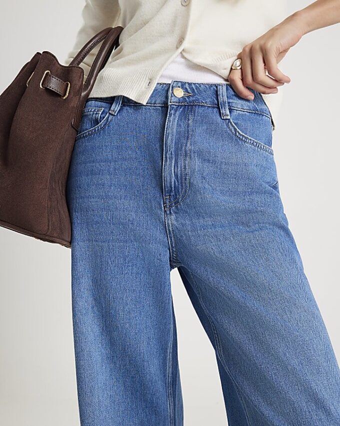 Blue High Waisted Wide Leg Jeans