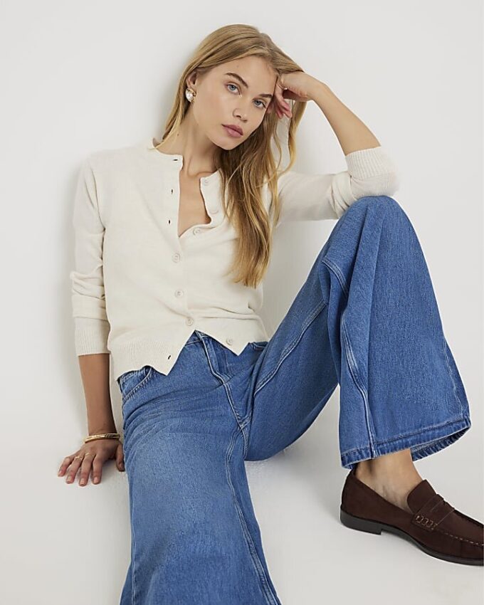 Blue High Waisted Wide Leg Jeans