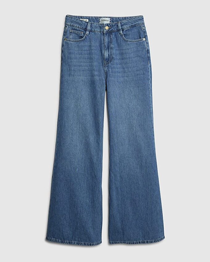 Blue High Waisted Wide Leg Jeans