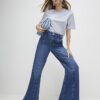 Blue High Waisted Wide Leg Snaffle Jeans