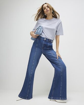 Blue High Waisted Wide Leg Snaffle Jeans