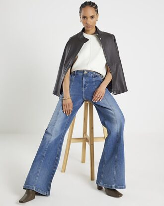 Blue High Waisted Wide Leg Snaffle Jeans