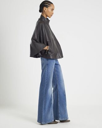 Blue High Waisted Wide Leg Snaffle Jeans