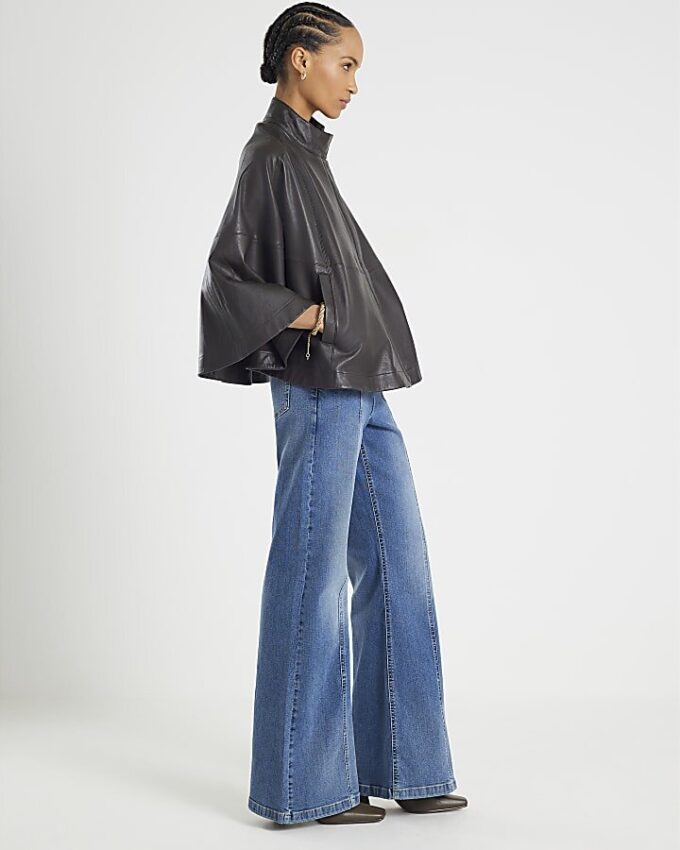Blue High Waisted Wide Leg Snaffle Jeans