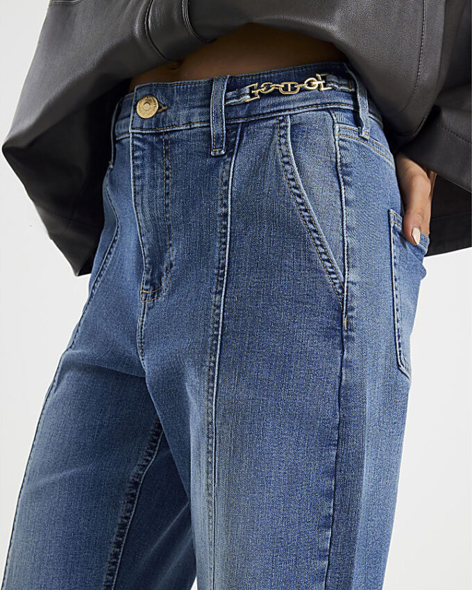 Blue High Waisted Wide Leg Snaffle Jeans