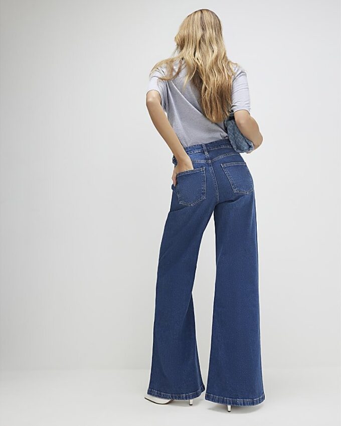 Blue High Waisted Wide Leg Snaffle Jeans