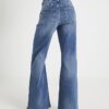 Blue High Waisted Wide Leg Snaffle Jeans