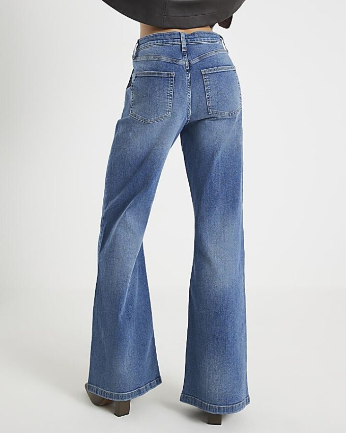 Blue High Waisted Wide Leg Snaffle Jeans