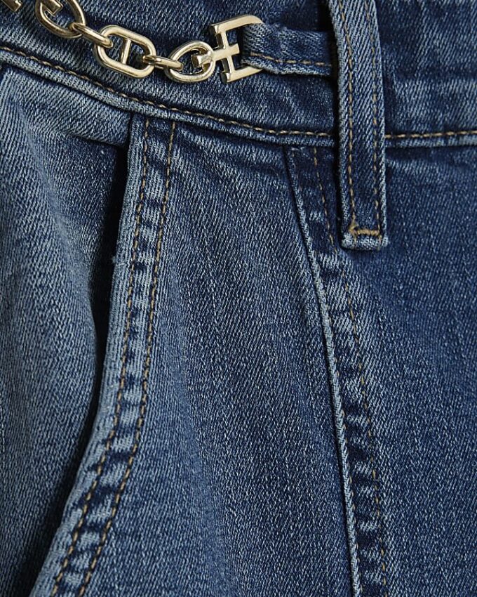 Blue High Waisted Wide Leg Snaffle Jeans