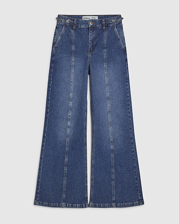 Blue High Waisted Wide Leg Snaffle Jeans