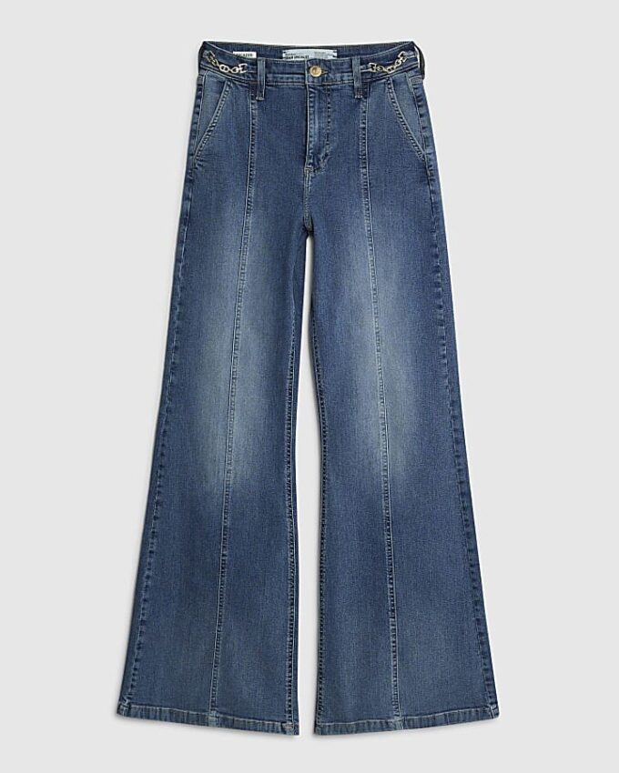 Blue High Waisted Wide Leg Snaffle Jeans