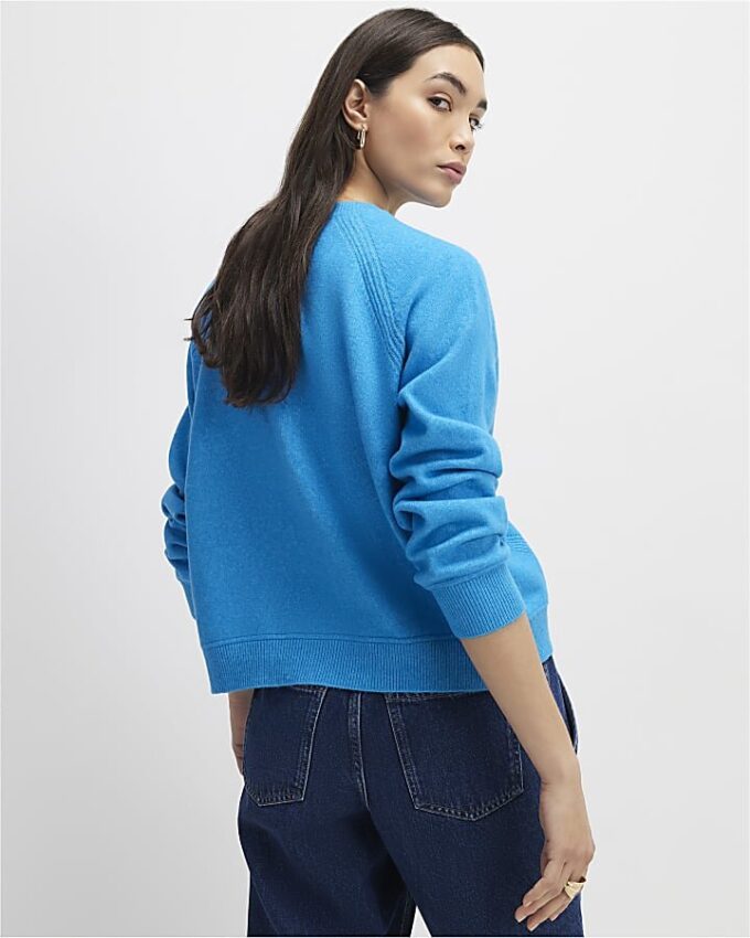 Blue Knitted Long Sleeve Cardigan