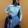 Blue Knitted Long Sleeve Polo Top