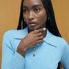 Blue Knitted Long Sleeve Polo Top