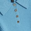 Blue Knitted Long Sleeve Polo Top