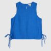 Blue Linen Blend Sleeveless Tank Top