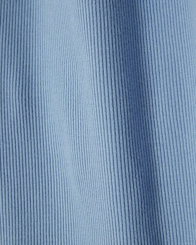 Blue Long Sleeve Ribbed Crew Neck Top