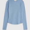 Blue Long Sleeve Ribbed Crew Neck Top
