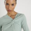 Blue Long Sleeve Twist Front Top