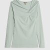 Blue Long Sleeve Twist Front Top