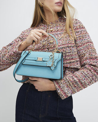 Blue Metal Handle Tote Bag