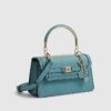 Blue Metal Handle Tote Bag