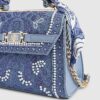 Blue Mini Embroidered Cross Body Tote Bag