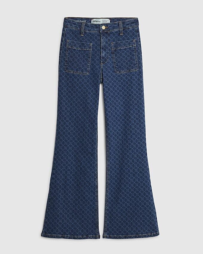 Blue Monogram Relaxed Flare Jeans
