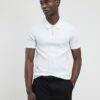 Blue Muscle Fit Ribbed Quarter Zip Polo Shirt