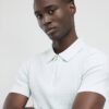 Blue Muscle Fit Ribbed Quarter Zip Polo Shirt