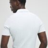 Blue Muscle Fit Ribbed Quarter Zip Polo Shirt
