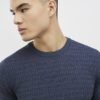 Blue Muscle Fit Textured Knit T-Shirt
