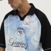 Blue Oversized Fit Mesh Polo Shirt