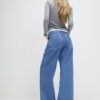 Blue Pleat Front Wide Leg Jeans