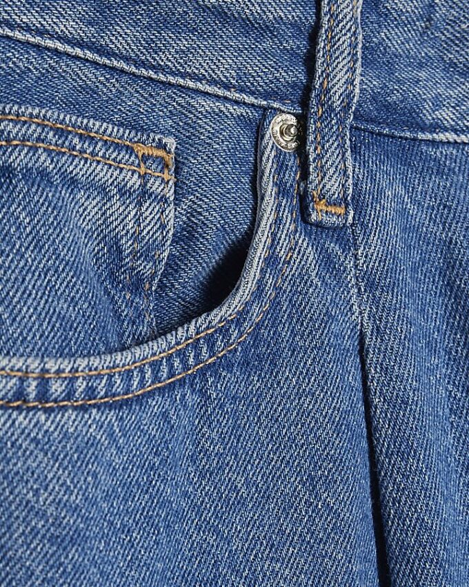 Blue Pleat Front Wide Leg Jeans