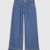Blue Pleat Front Wide Leg Jeans