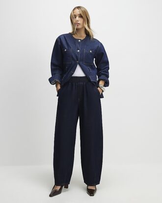 Blue Pull On Barrel Leg Jeans