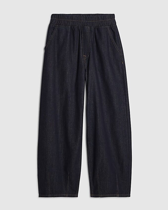 Blue Pull On Barrel Leg Jeans