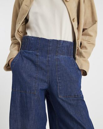Blue Pull On Wide Leg Jeans