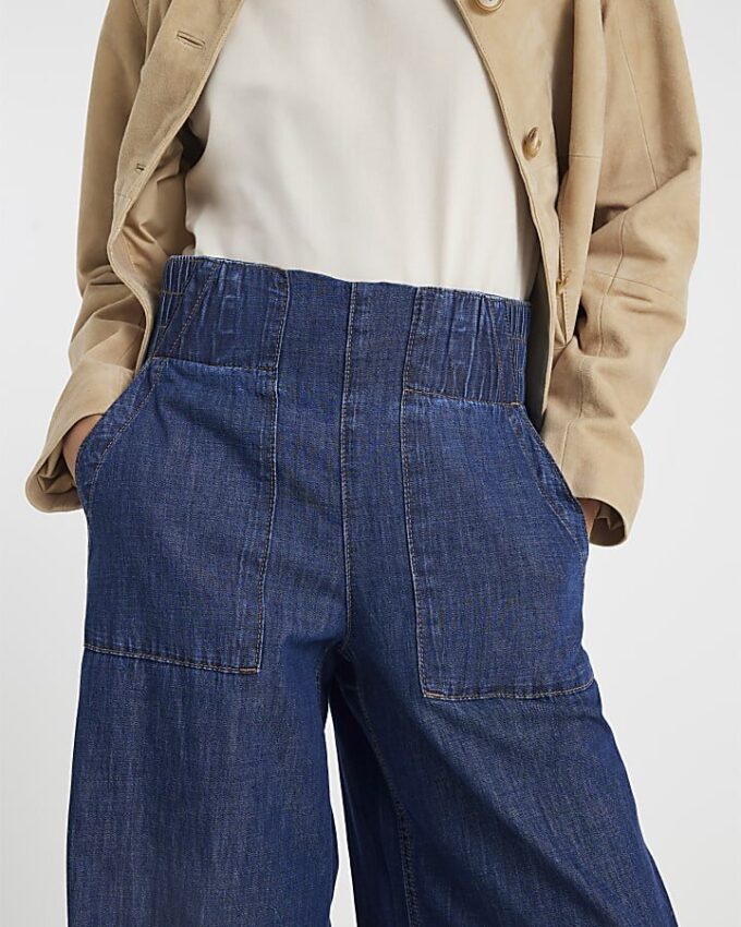 Blue Pull On Wide Leg Jeans