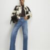 Blue Raw Hem Wide Leg Jeans