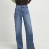 Blue Raw Hem Wide Leg Jeans