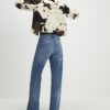 Blue Raw Hem Wide Leg Jeans