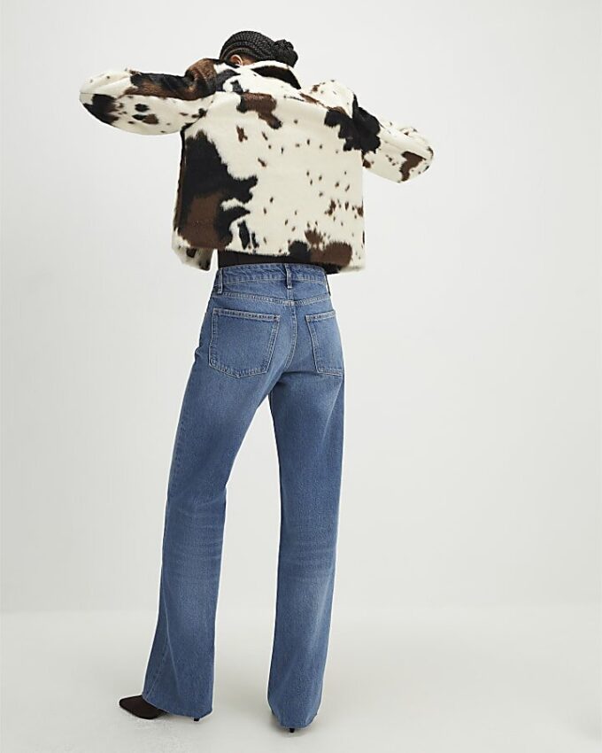 Blue Raw Hem Wide Leg Jeans